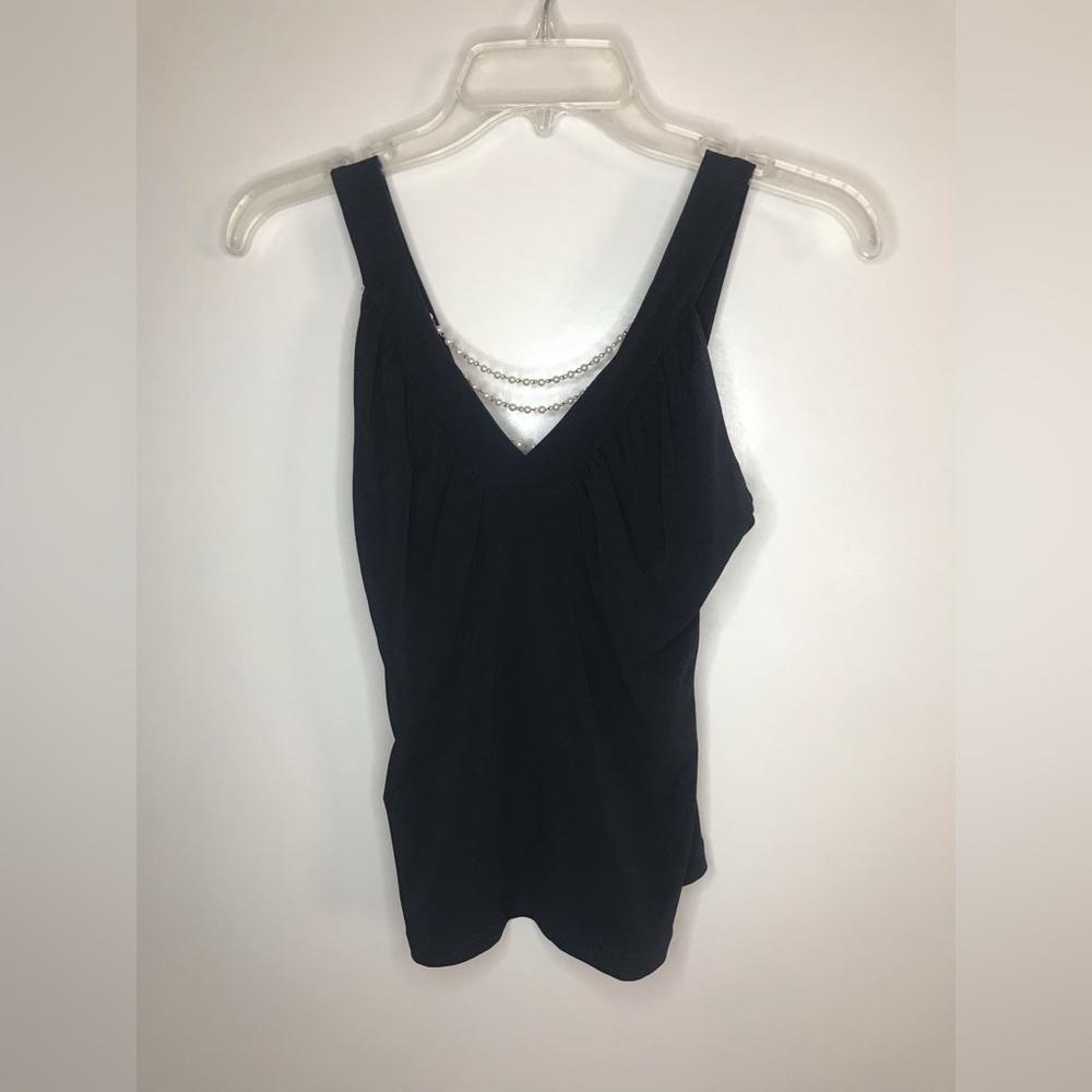 NWT Windsor Fashions Black v-neck with pearls S